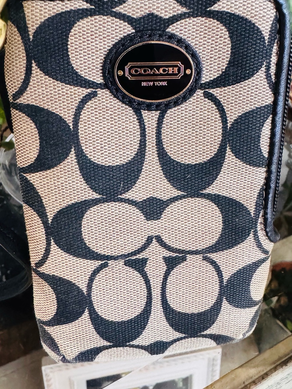 Coach Black and Beige Signature Canvas Wristlet Pouch - Picture 2 of 7